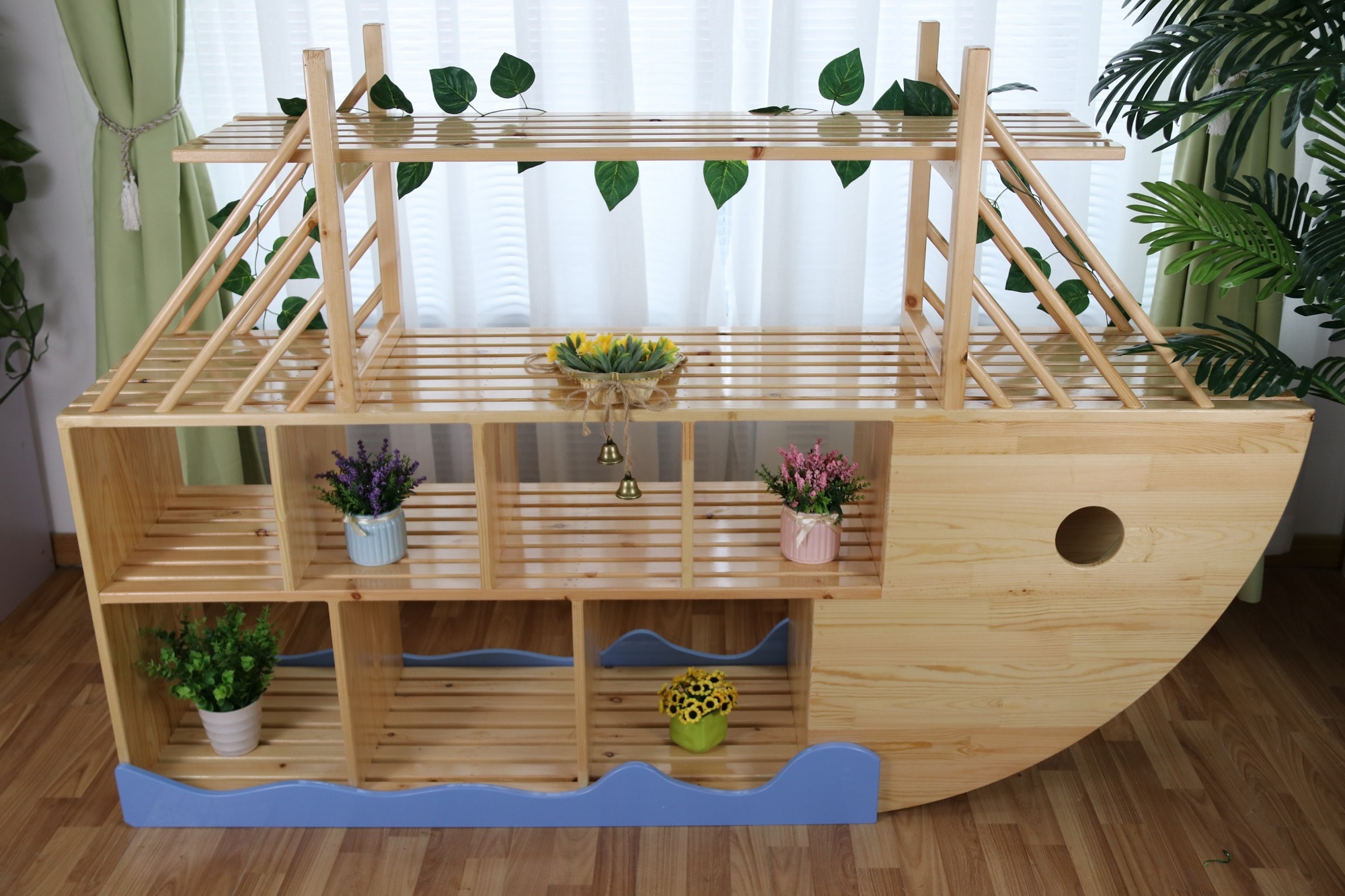 幼儿园实木家具船型植物架