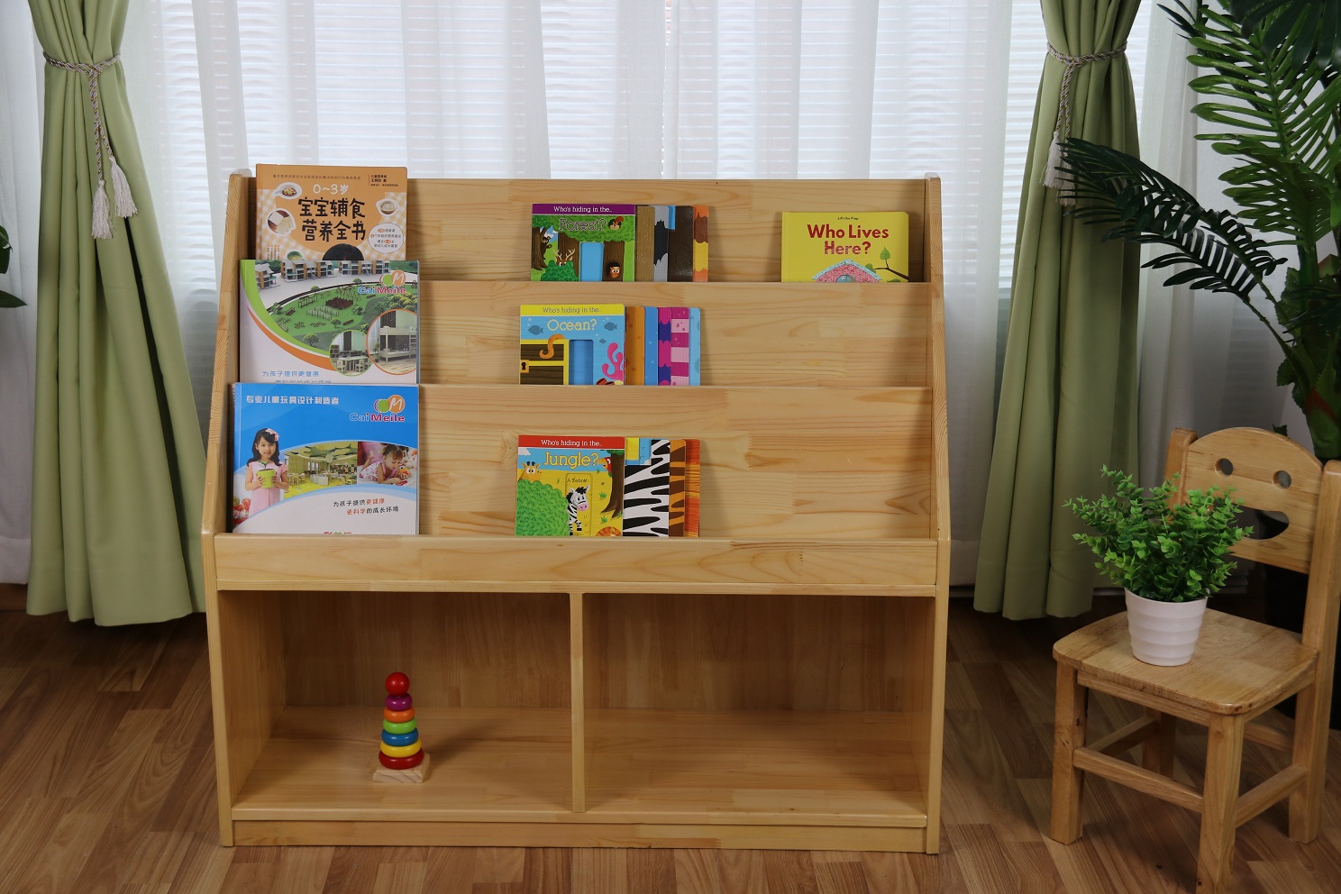 幼儿园家具实木安全书架柜