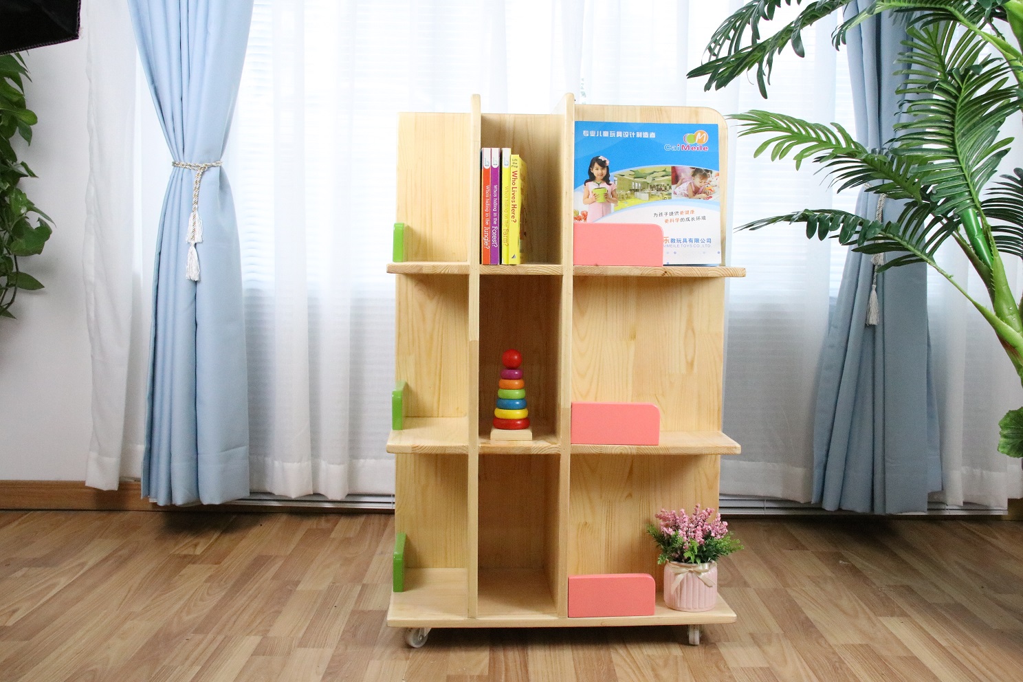 幼儿园实木书架植物架组合架