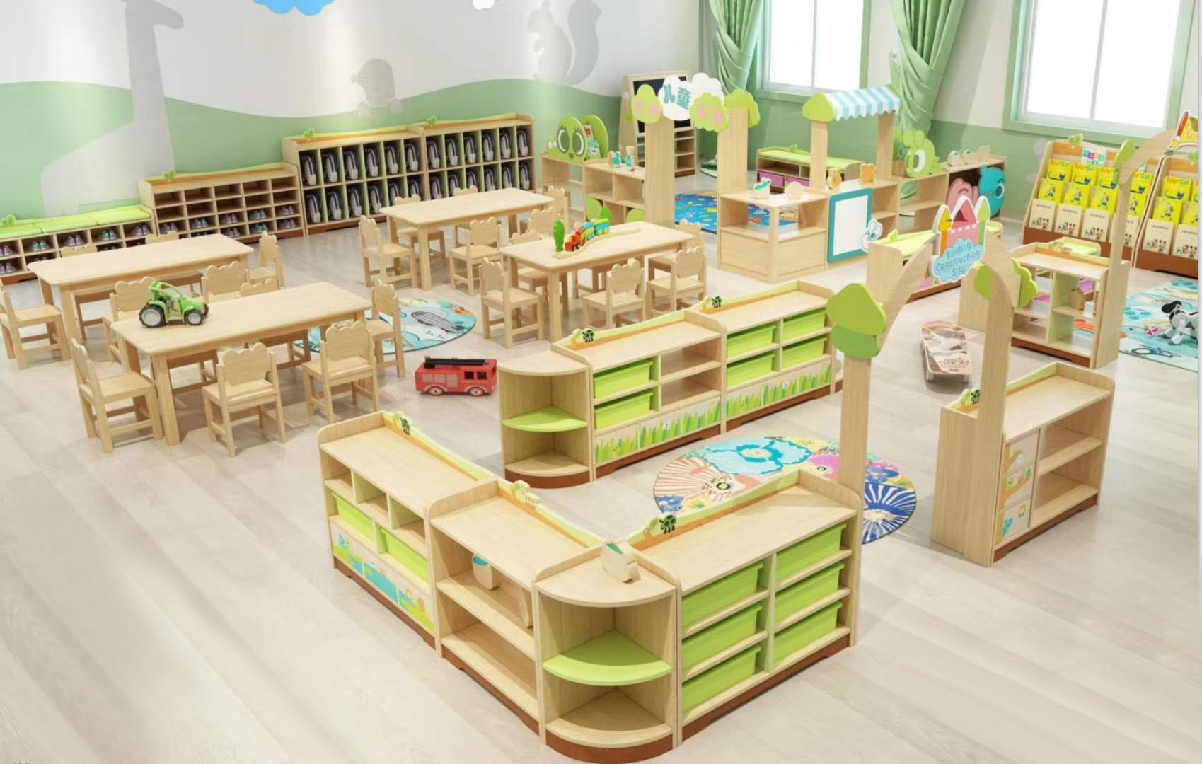 幼儿园大型木质实木家具区域活动组合柜
