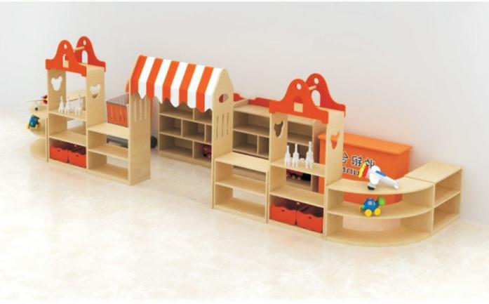 实木家具大型幼儿园区域组合柜